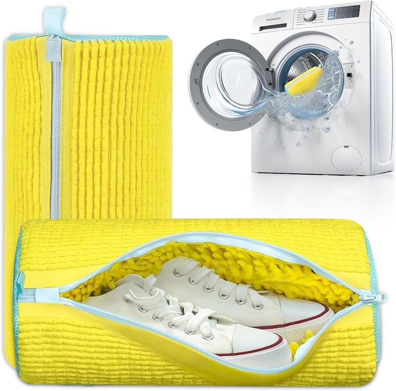 DASZERX XXL Shoe Washing Machine Bag - 2 Pcs Set - 360° Resuable Shoe Bag for Washing Machine and Dryer - Wrap Shoe Washing Bag for Sneakers, Boots & Delicate Footwear (Yellow) - Image 1